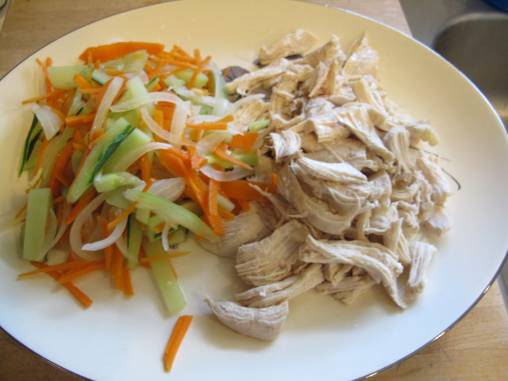 Boiled chicken breast and vegetables