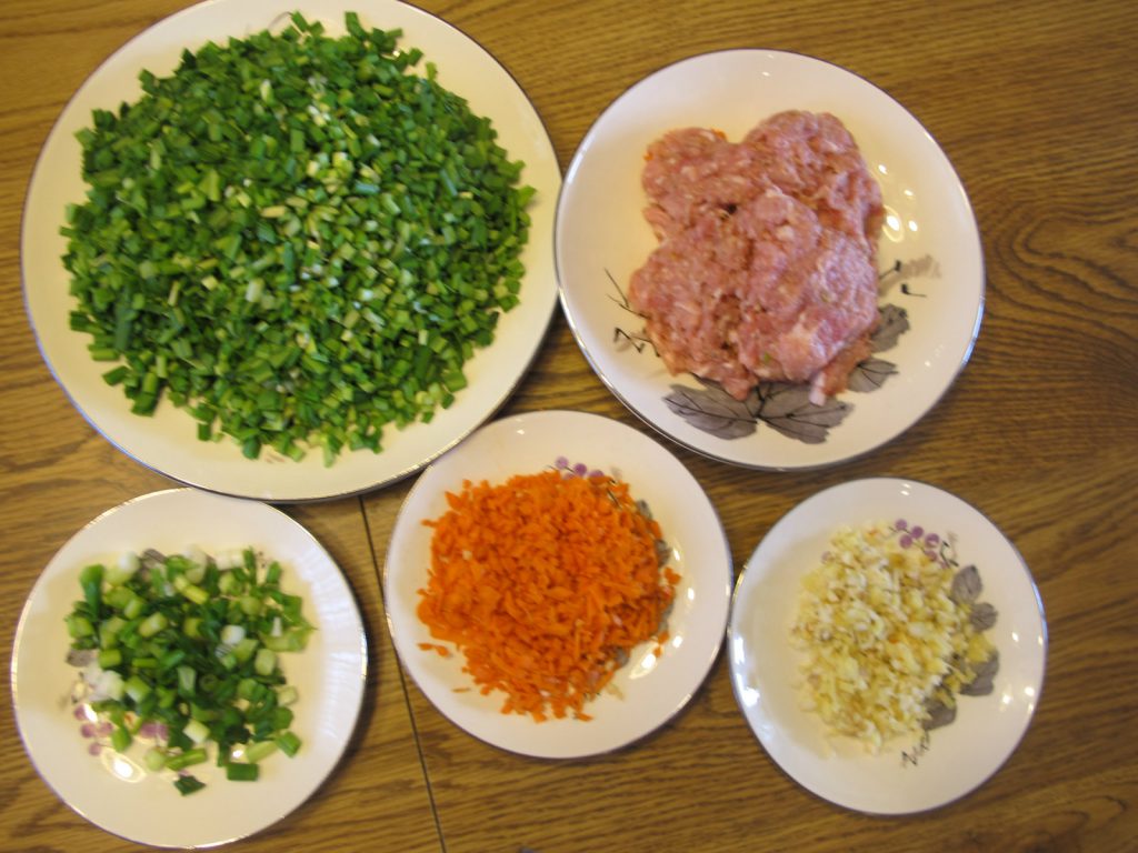 ingredients for pork chive dumplings